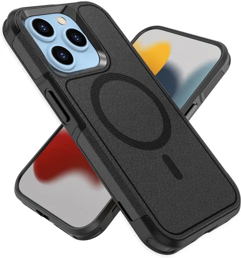 Apple iPhone 15 Pro Hoesje Dual-Layer Hybride Back Cover met MagSafe Zwart afbeelding 2