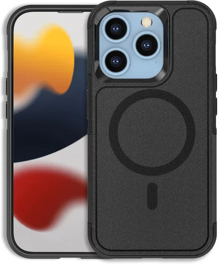 Apple iPhone 15 Pro Hoesje Dual-Layer Hybride Back Cover met MagSafe Zwart afbeelding 1