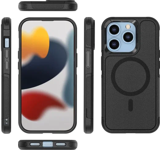 Apple iPhone 15 Pro Hoesje Dual-Layer Hybride Back Cover met MagSafe Zwart afbeelding 12