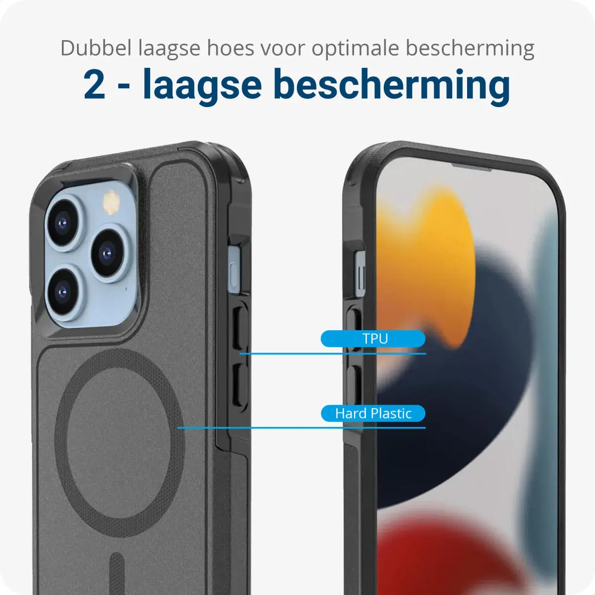 Apple iPhone 15 Pro Max Hoesje Dual-Layer Hybride Back Cover met MagSafe Zwart afbeelding 5