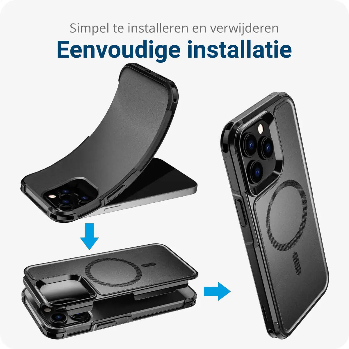Apple iPhone 15 Pro Max Hoesje Dual-Layer Hybride Back Cover met MagSafe Zwart afbeelding 9