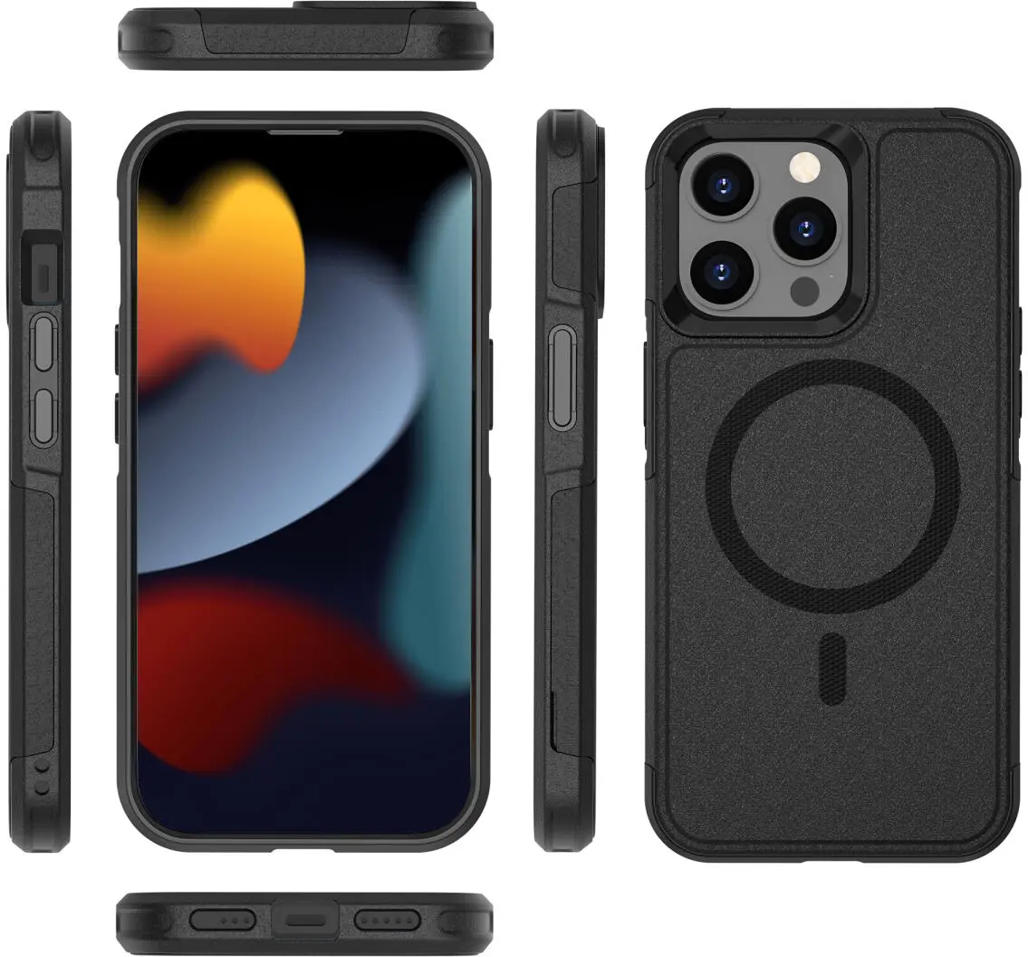 Apple iPhone 15 Pro Max Hoesje Dual-Layer Hybride Back Cover met MagSafe Zwart afbeelding 11