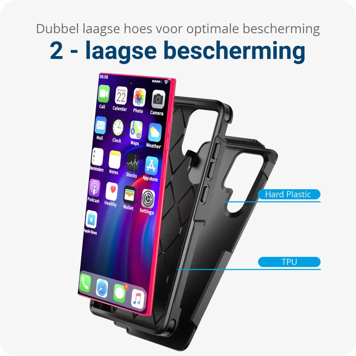 Samsung Galaxy S22 Ultra Hoesje Dual-Layer Hybride Back Cover met MagSafe Zwart afbeelding 5
