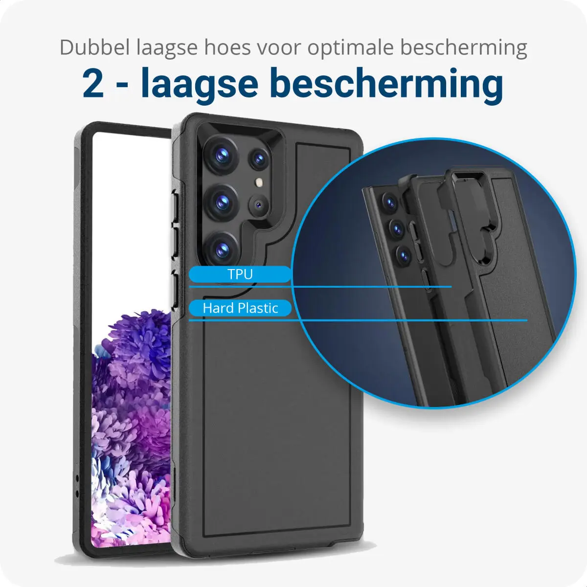 Samsung Galaxy S23 Ultra Hoesje Dual-Layer Hybride Back Cover met MagSafe Zwart afbeelding 4