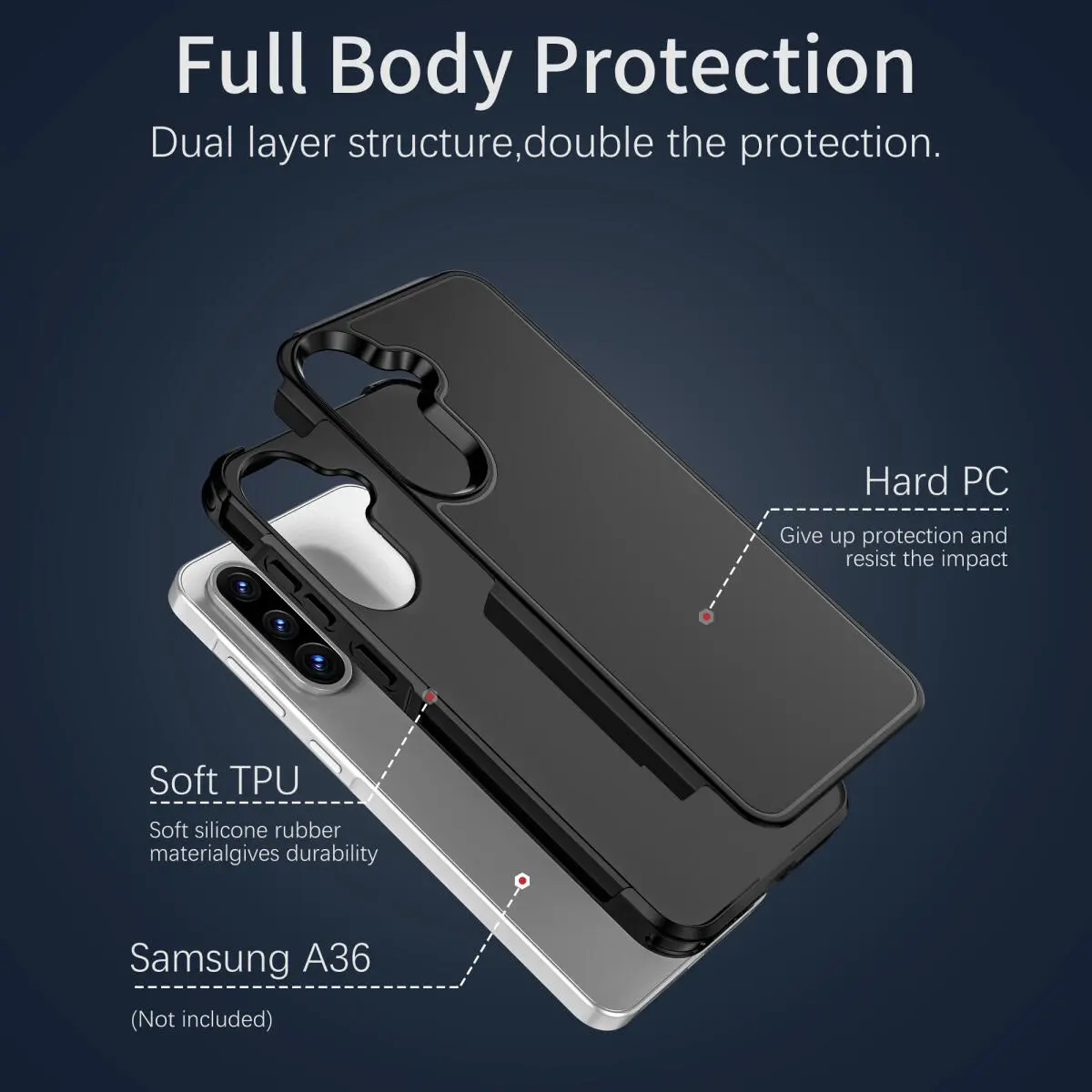 Samsung Galaxy A36 Hoesje Dual-Layer Hybride Back Cover met MagSafe Zwart afbeelding 4