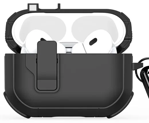 Dux Ducis PECP Apple AirPods Pro 1 / 2 Hoesje met Aluminum Haak Zwart afbeelding 2