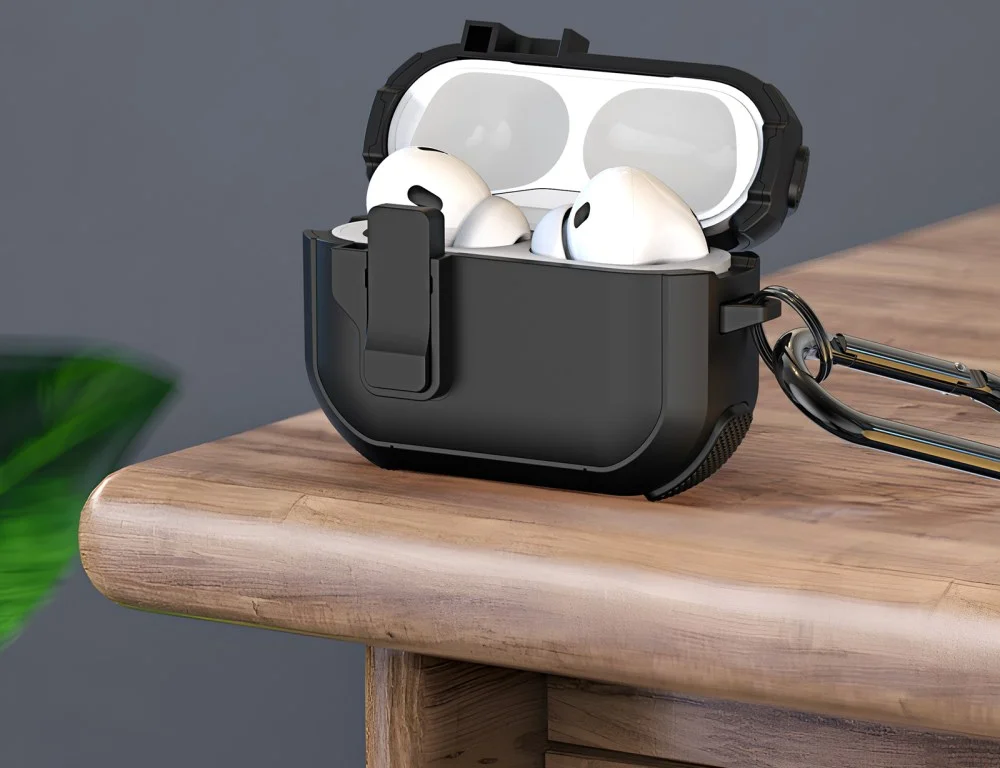 Dux Ducis PECP Apple AirPods Pro 1 / 2 Hoesje met Aluminum Haak Zwart afbeelding 8