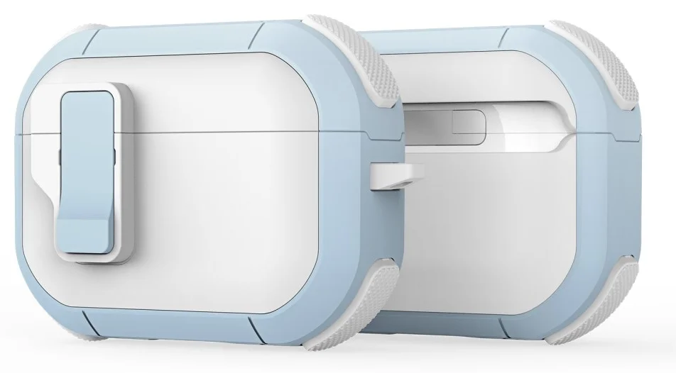 Dux Ducis PECP Apple AirPods Pro 1 / 2 Hoesje met Aluminum Haak Wit Blauw afbeelding 1