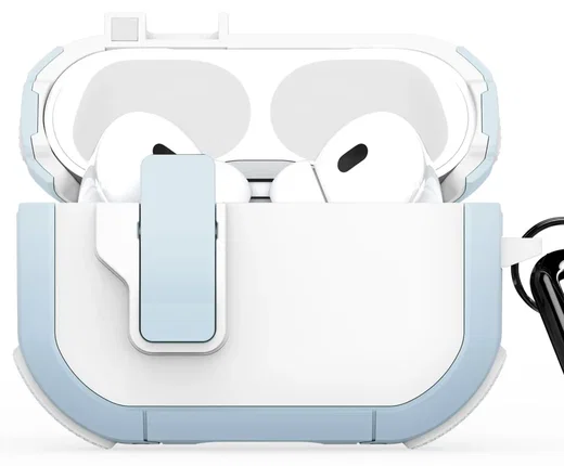Dux Ducis PECP Apple AirPods Pro 1 / 2 Hoesje met Aluminum Haak Wit Blauw afbeelding 2