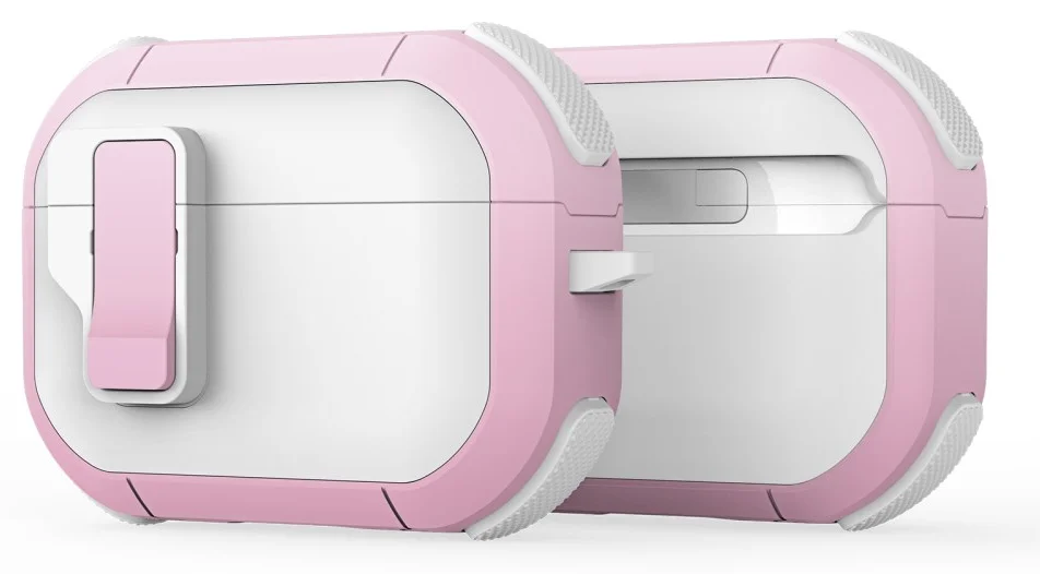 Dux Ducis PECP Apple AirPods Pro 1 / 2 Hoesje met Aluminum Haak Wit Roze afbeelding 1
