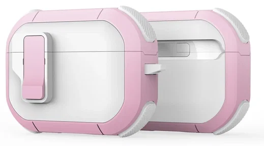Dux Ducis PECP Apple AirPods Pro 1 / 2 Hoesje met Aluminum Haak Wit Roze afbeelding 1