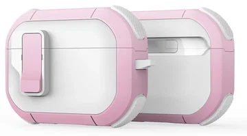 Dux Ducis PECP Apple AirPods Pro 1 / 2 Hoesje met Aluminum Haak Wit Roze