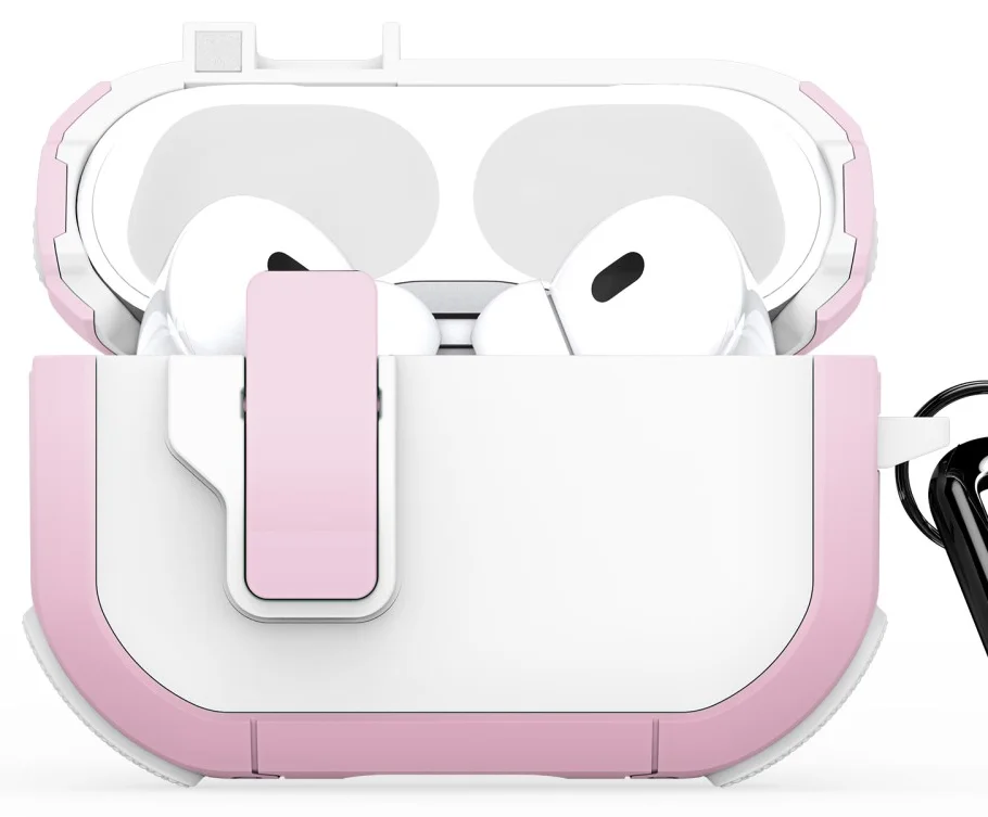 Dux Ducis PECP Apple AirPods Pro 1 / 2 Hoesje met Aluminum Haak Wit Roze afbeelding 2