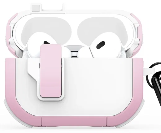 Dux Ducis PECP Apple AirPods Pro 1 / 2 Hoesje met Aluminum Haak Wit Roze afbeelding 2