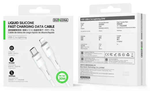 Duzzona A10 20W USB-C naar Lightning Kabel Power Delivery 1M Wit afbeelding 9