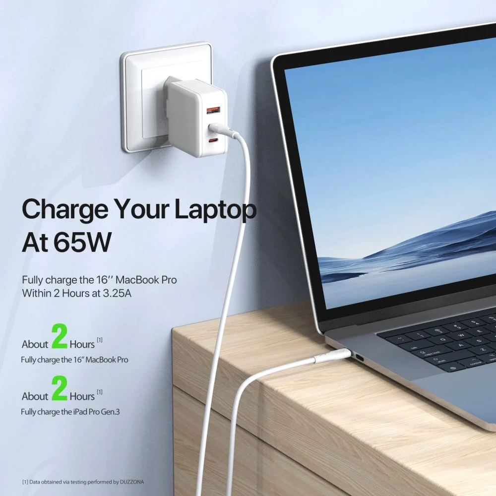 Duzzona A11 65W USB-C naar USB-C Kabel Power Delivery 1M Wit afbeelding 4