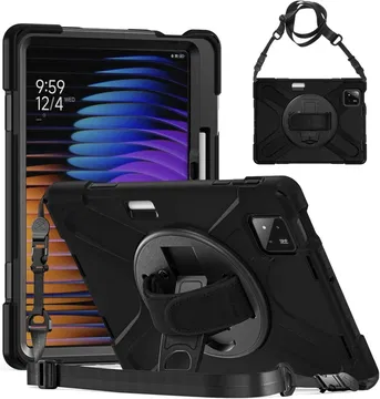 Xiaomi Pad 7 / 7 Pro Hoes Back Cover met Kickstand en Handriem Zwart