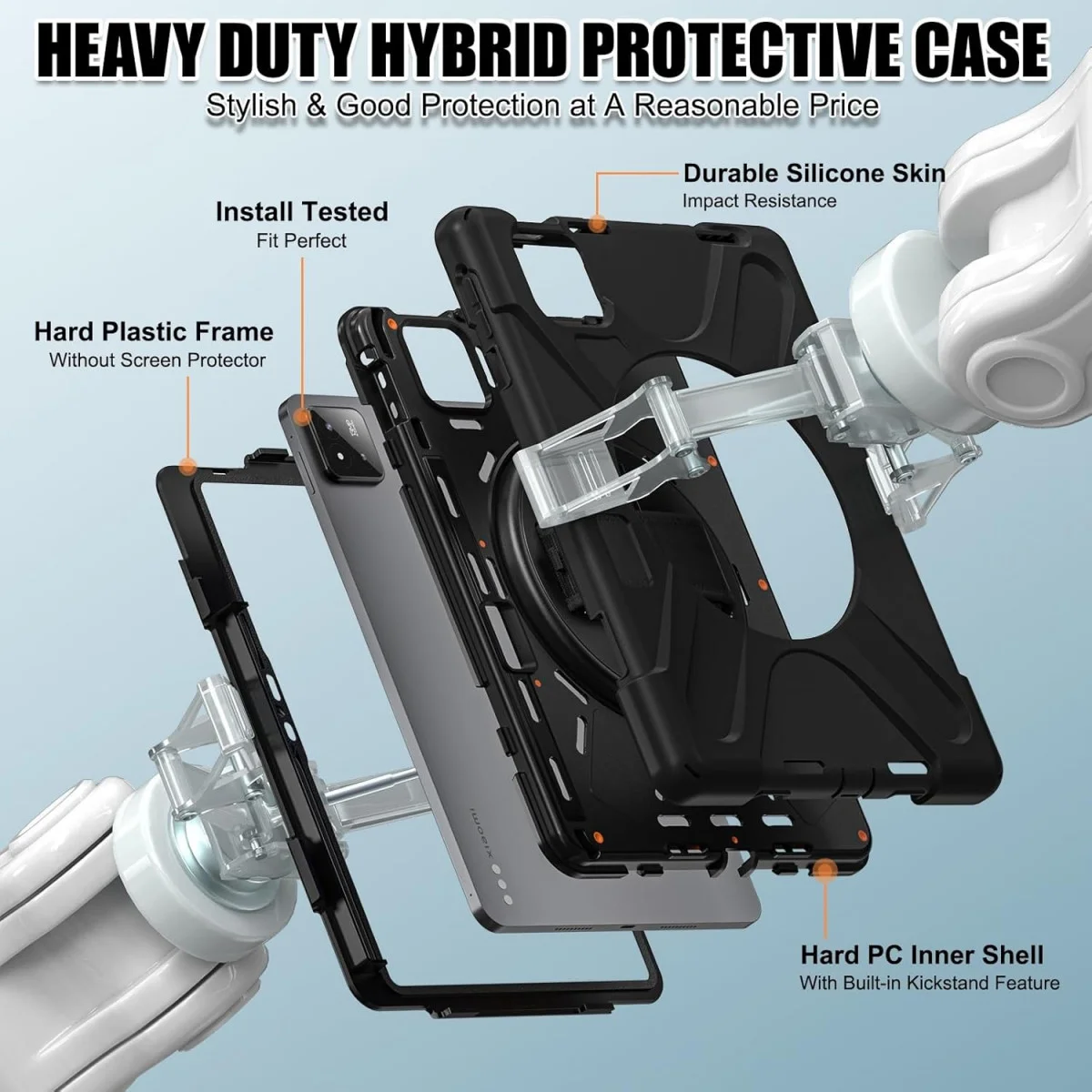 Xiaomi Pad 7 / 7 Pro Hoes Back Cover met Kickstand en Handriem Zwart afbeelding 3