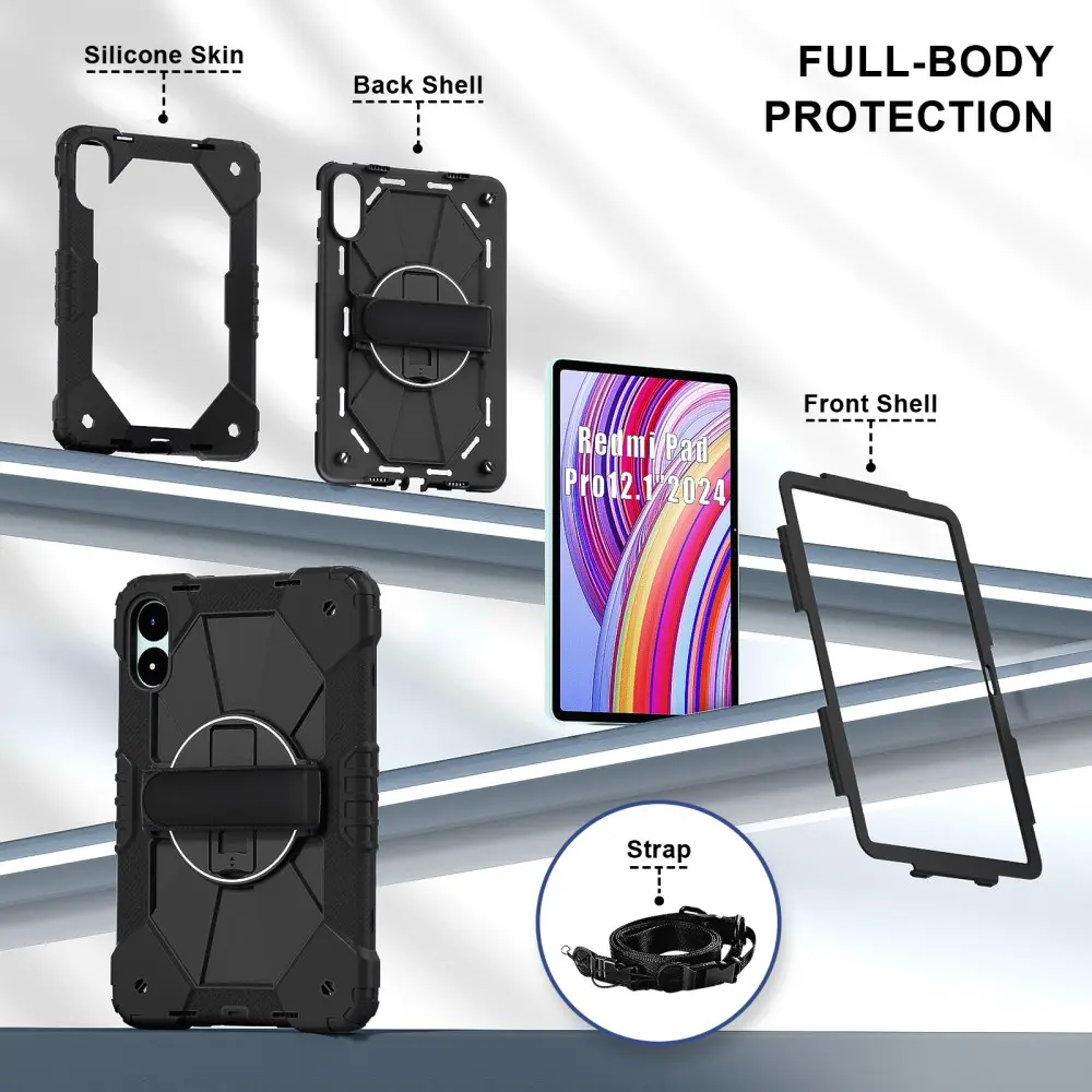 Xiaomi Redmi Pad Pro / Poco Pad Hoes Back Cover met Kickstand en Handriem Zwart afbeelding 3