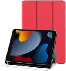 Apple iPad 10.2 (2019/2020/2021) Hoes Luxe Tri-Fold Book Case Kunst Leer Rood afbeelding