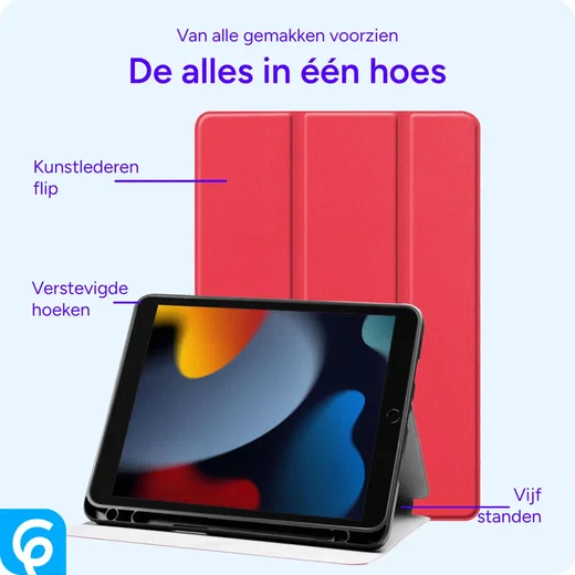 Apple iPad 10.2 (2019/2020/2021) Hoes Luxe Tri-Fold Book Case Kunst Leer Rood afbeelding 5