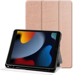 Apple iPad 10.2 (2019/2020/2021) Hoes Luxe Tri-Fold Book Case Kunst Leer Roze afbeelding