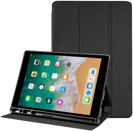 Apple iPad 9.7 2017/2018/Air/Air 2 Hoes Luxe Tri-Fold Book Case Kunst Leer Zwart afbeelding 1