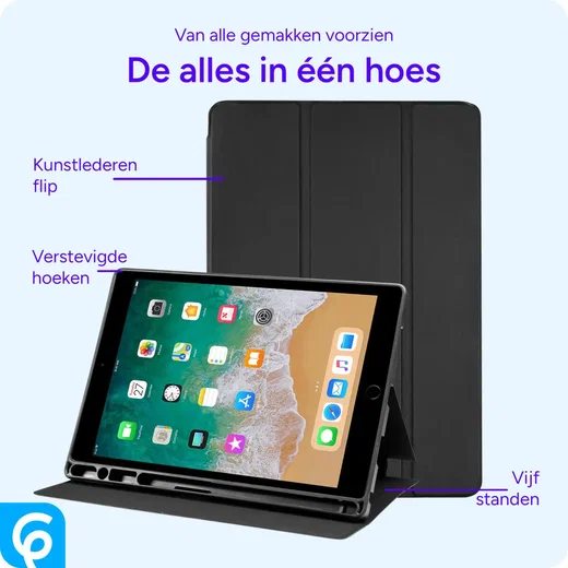Apple iPad 9.7 2017/2018/Air/Air 2 Hoes Luxe Tri-Fold Book Case Kunst Leer Zwart afbeelding 5