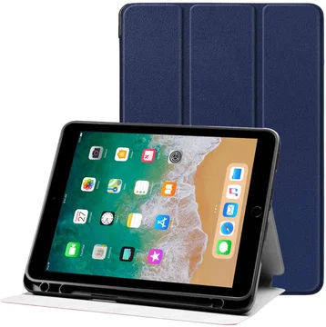 Apple iPad 9.7 2017/2018/Air/Air 2 Hoes Luxe Tri-Fold Book Case Kunst Leer Blauw