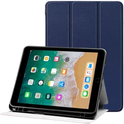Apple iPad 9.7 2017/2018/Air/Air 2 Hoes Luxe Tri-Fold Book Case Kunst Leer Blauw afbeelding