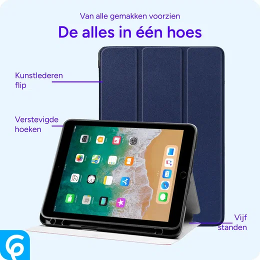 Apple iPad 9.7 2017/2018/Air/Air 2 Hoes Luxe Tri-Fold Book Case Kunst Leer Blauw afbeelding 5