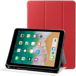 Apple iPad 9.7 2017/2018/Air/Air 2 Hoes Luxe Tri-Fold Book Case Kunst Leer Rood afbeelding