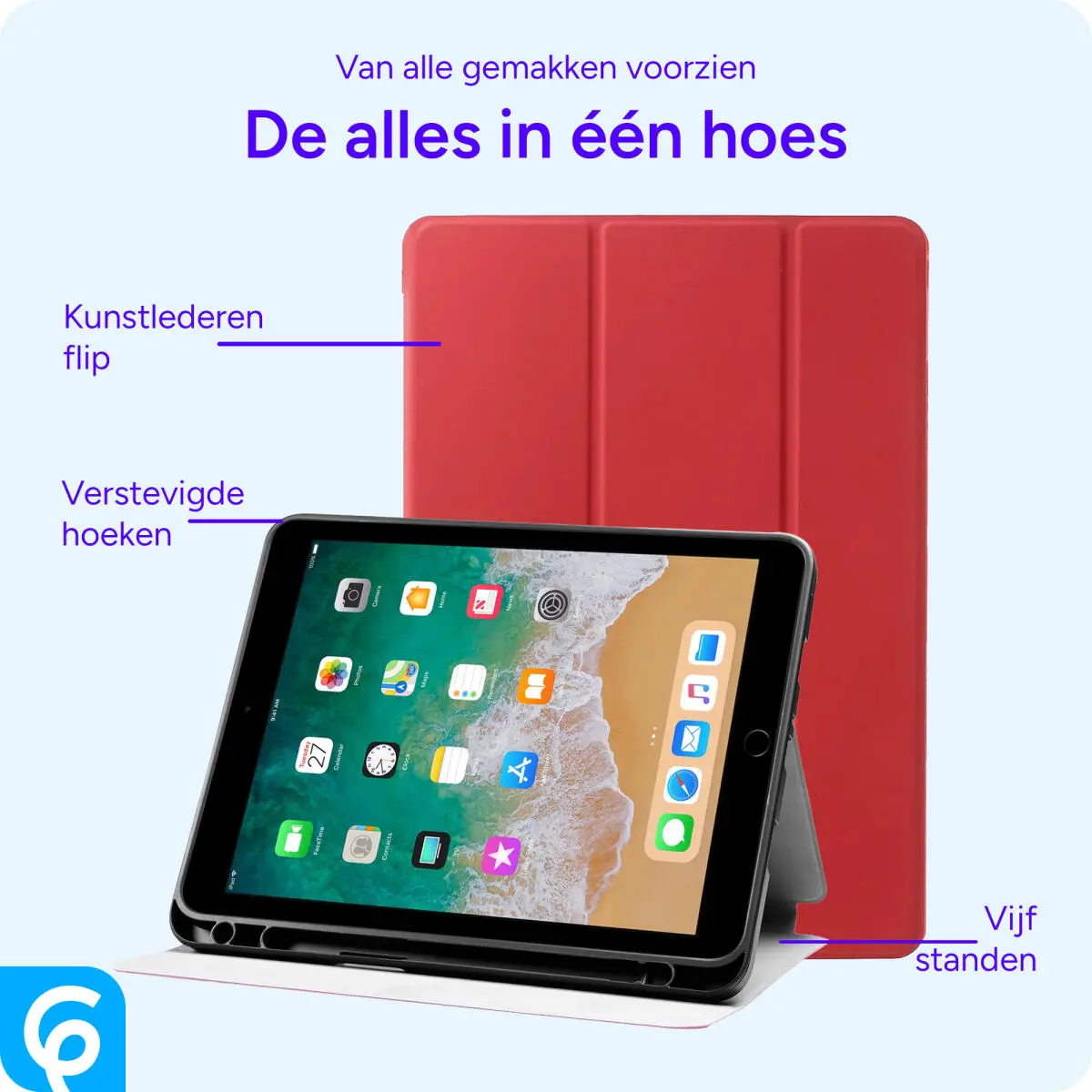 Apple iPad 9.7 2017/2018/Air/Air 2 Hoes Luxe Tri-Fold Book Case Kunst Leer Rood afbeelding 5