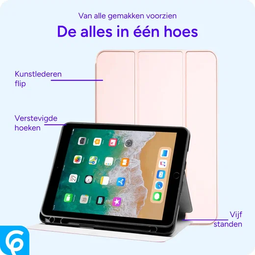 Apple iPad 9.7 2017/2018/Air/Air 2 Hoes Luxe Tri-Fold Book Case Kunst Leer Roze afbeelding 5