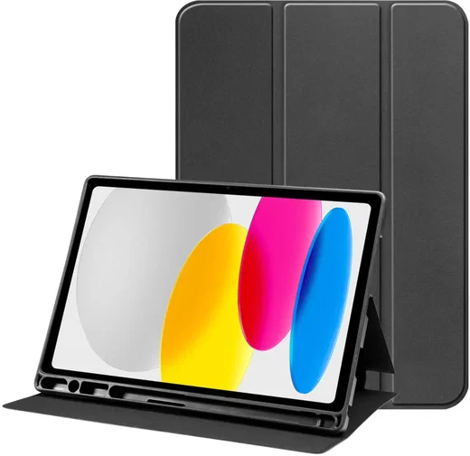 Apple iPad Air 10.9 (2020/2022) Hoes Luxe Tri-Fold Book Case Kunst Leer Zwart afbeelding 1