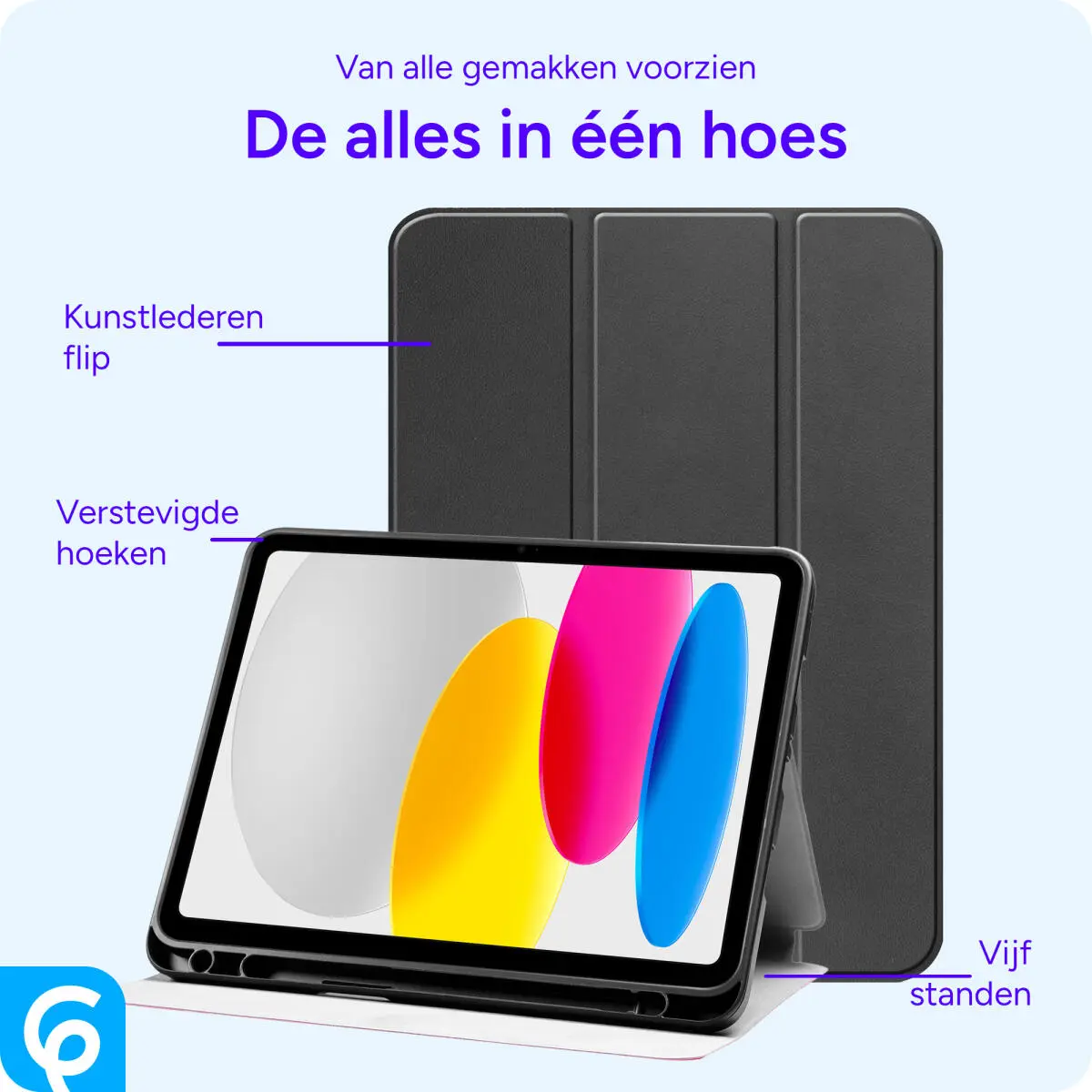 Apple iPad Air 10.9 (2020/2022) Hoes Luxe Tri-Fold Book Case Kunst Leer Zwart afbeelding 5