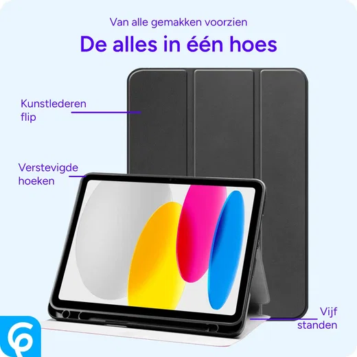 Apple iPad Air 10.9 (2020/2022) Hoes Luxe Tri-Fold Book Case Kunst Leer Zwart afbeelding 5