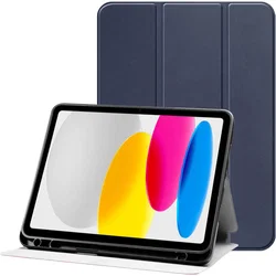 Apple iPad Air 10.9 (2020/2022) Hoes Luxe Tri-Fold Book Case Kunst Leer Blauw afbeelding
