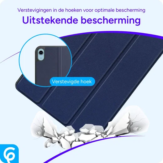 Apple iPad Air 10.9 (2020/2022) Hoes Luxe Tri-Fold Book Case Kunst Leer Blauw afbeelding 2
