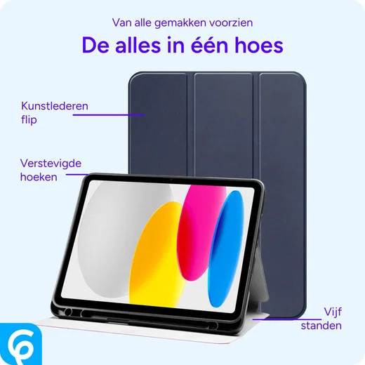 Apple iPad Air 10.9 (2020/2022) Hoes Luxe Tri-Fold Book Case Kunst Leer Blauw afbeelding 5