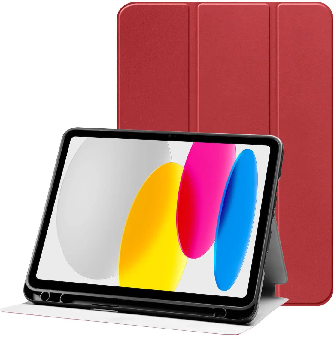 Apple iPad Air 10.9 (2020/2022) Hoes Luxe Tri-Fold Book Case Kunst Leer Rood afbeelding 1