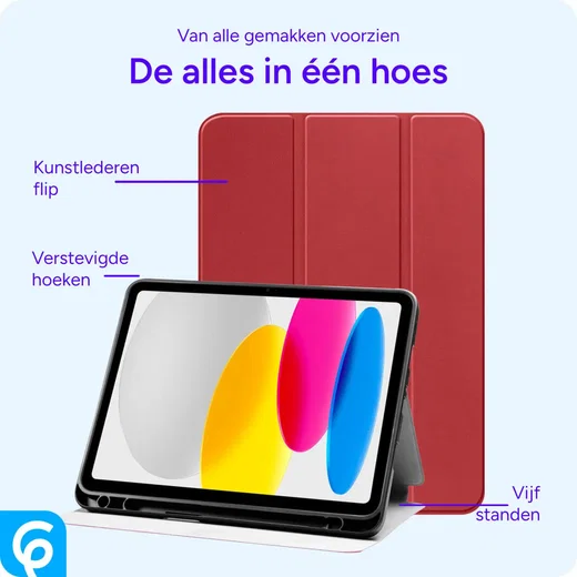 Apple iPad Air 10.9 (2020/2022) Hoes Luxe Tri-Fold Book Case Kunst Leer Rood afbeelding 5