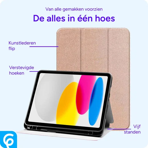 Apple iPad Air 10.9 (2020/2022) Hoes Luxe Tri-Fold Book Case Kunst Leer Roze afbeelding 5