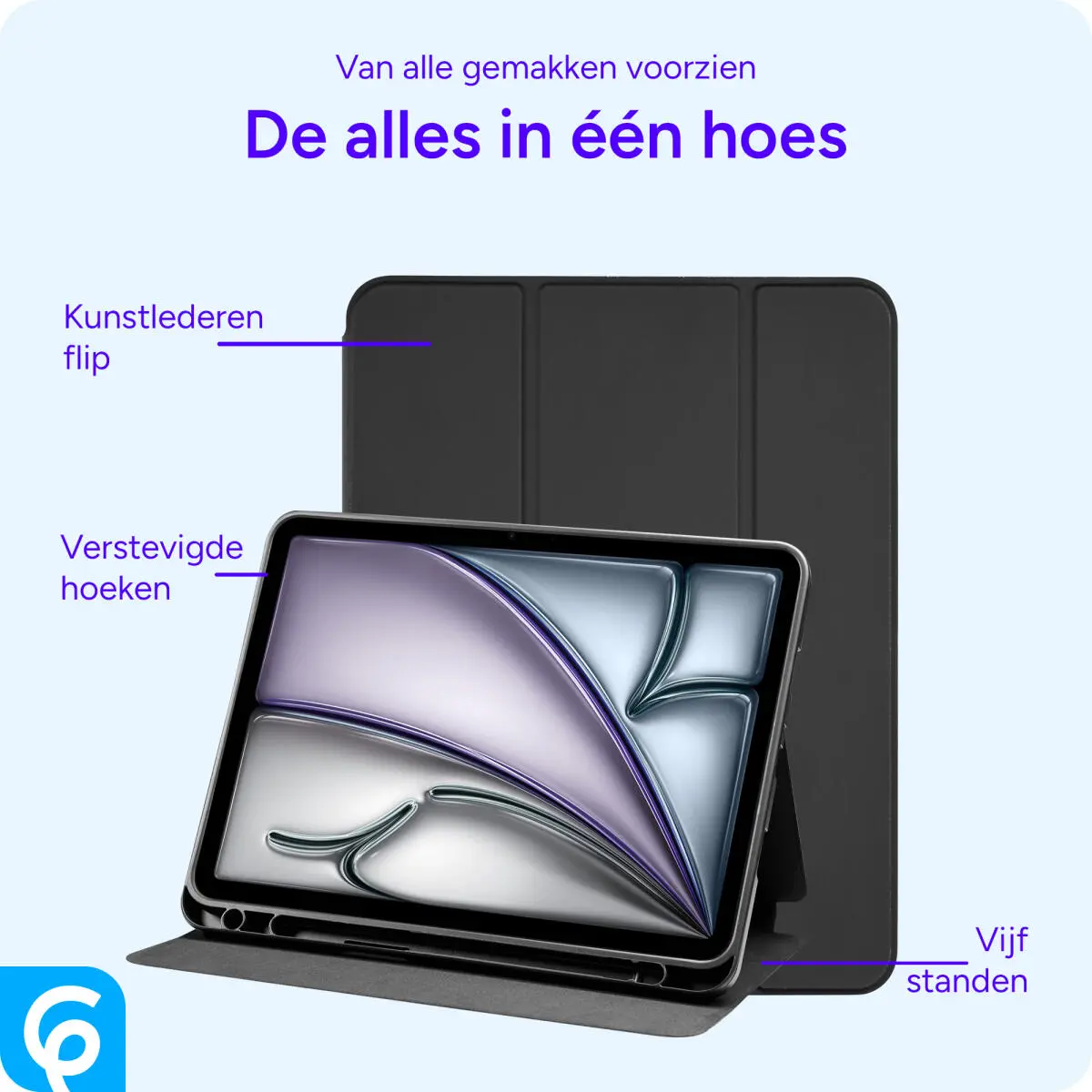 Apple iPad Air 11 (2024/2025/2026) Hoes Luxe Tri-Fold Book Case Kunst Leer Zwart afbeelding 2