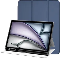 Apple iPad Air 11 (2024/2025) Hoes Luxe Tri-Fold Book Case Kunst Leer Blauw afbeelding