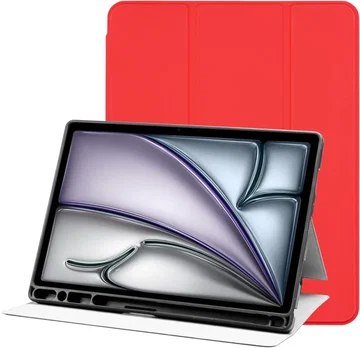 Apple iPad Air 11 (2024/2025/2026) Hoes Luxe Tri-Fold Book Case Kunst Leer Rood