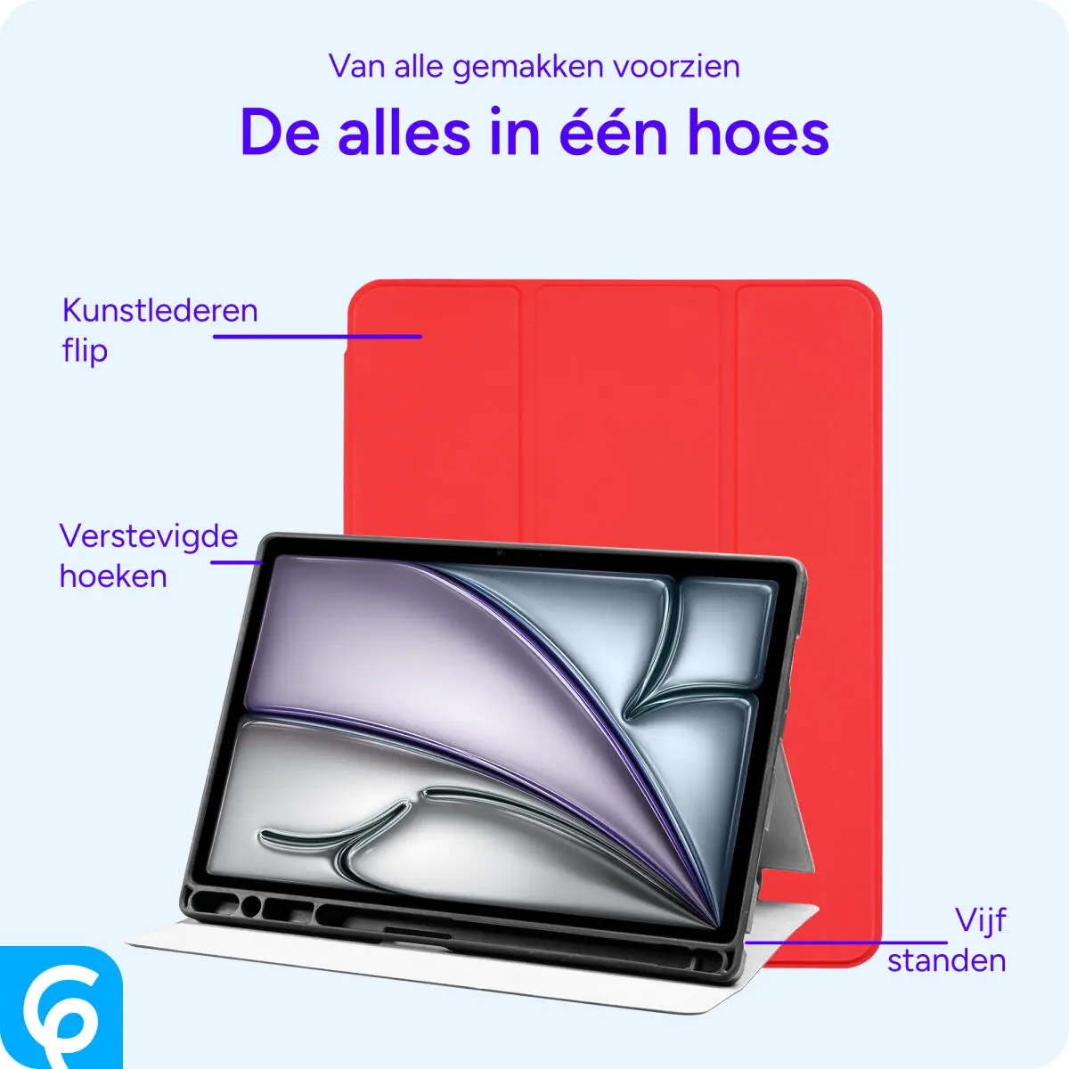 Apple iPad Air 11 (2024/2025/2026) Hoes Luxe Tri-Fold Book Case Kunst Leer Rood afbeelding 2