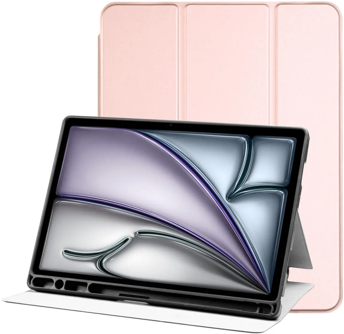 Apple iPad Air 11 (2024/2025/2026) Hoes Luxe Tri-Fold Book Case Kunst Leer Roze afbeelding 1