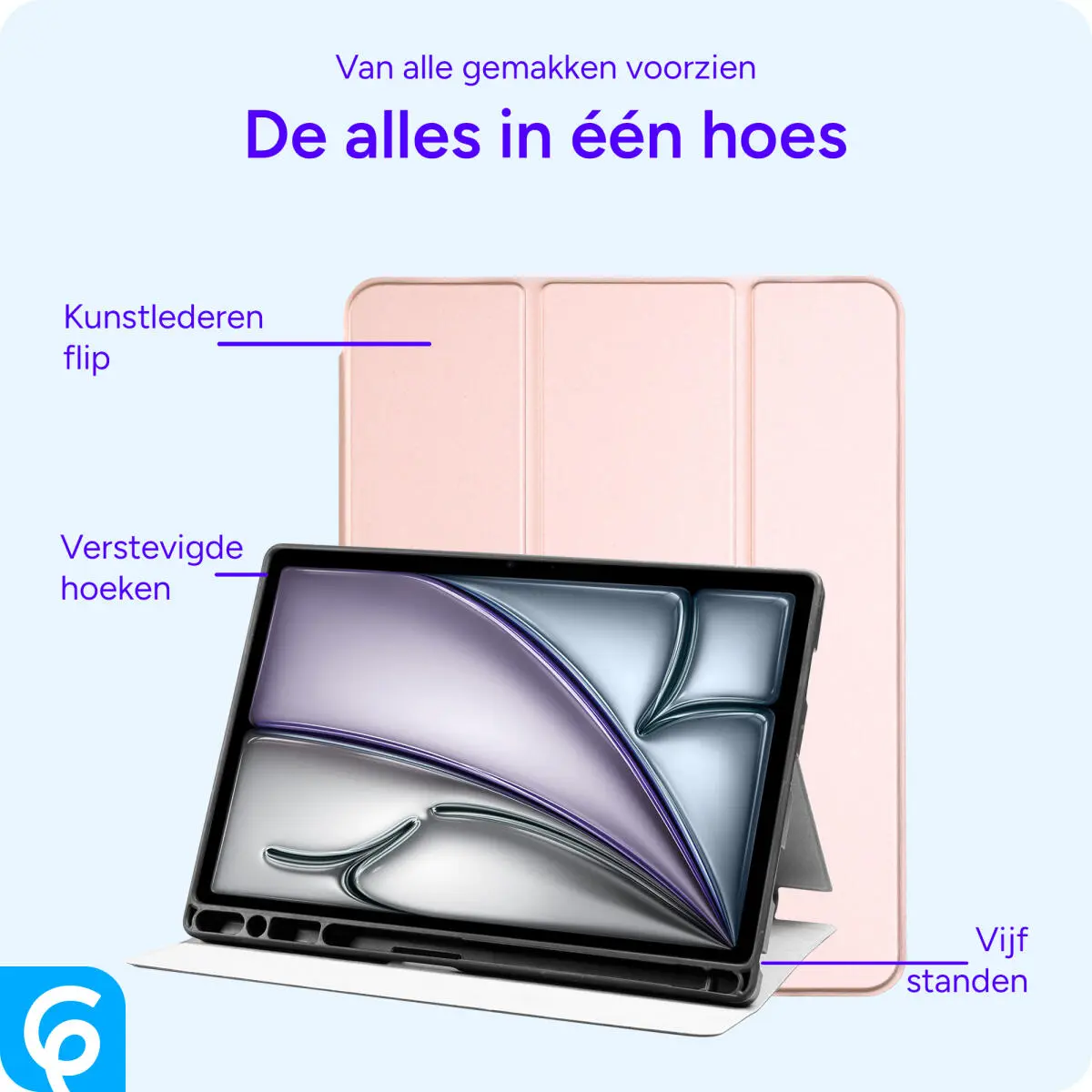 Apple iPad Air 11 (2024/2025/2026) Hoes Luxe Tri-Fold Book Case Kunst Leer Roze afbeelding 2