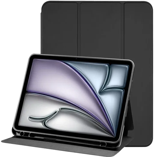 Apple iPad Air 13 (24/25) Hoes Luxe Tri-Fold Book Case Kunst Leer Zwart afbeelding 1